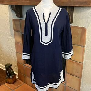 Debbie Katz South Beach Blue Nautical Bell Sleeve ResortWear Tunic/Coverup, S/M!